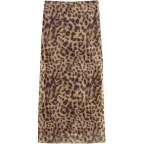 GORGLITTER Women's Cheetah Animal Print Mesh Long Skirts Y2k Leopard Bodycon Maxi Skirt Trendy Fall