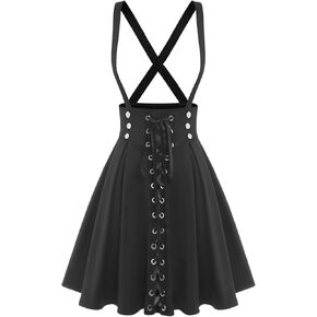 ROSE GAL Women's Plus Size High Waist Tie Dress Gothic Lace Up Buckles Godet Hem A Line Suspender Skirt