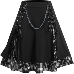 ROSE GAL Women's Plus Size Mini A-Line Gothic Skirt Casual Plain Chain Detail High Waisted Short Stitching Plaid Pleated in Kuwait