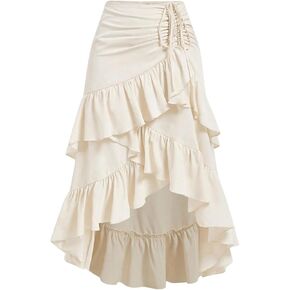 MakeMeChic Women's Ruched Ruffle Hem Tiered High Low Asymmetrical Drawstring Maxi Long Skirts