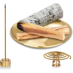 Crystal Tree Palo Santo Holder, 7 Chakra Incense Holder, Brass Incense Holder 5.5 inches, 6 in 1 Ash Catcher for Incense Sticks/Coil Incense/Sage/Incense Cones Yoga Meditation Room Home Décor
