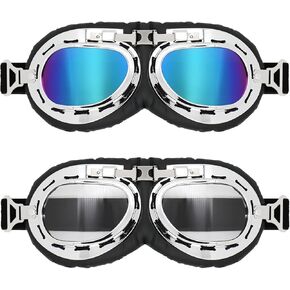 2 Pieces Vintage Motorcycle Goggles UV Protection Windproof Dustproof Helmet Goggles Aviator goggles Bike goggles For Men Women Outdoor Riding