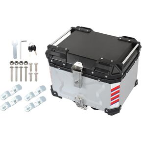45L Black Silver Adopting Aluminum Motorcycle Top Case Tail Box Motorcycle Trunk (Black)