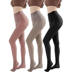 3 Pairs Opaque Black Tights for Women, 80D Tummy Compression Plus Size Tights, Control Top Microfiber Pantyhose