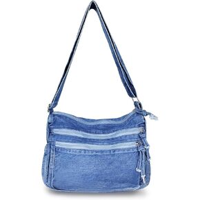 Denim Purses for Women, Large Capacity Jean Tote Bag Retro Canvas Shoulder Bag Lightweight Hobo Bag Crossbody Bag