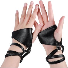 Fingerless Gloves for Women, Black Leather Punk Gloves, Half Palm Black leather fingerless gloves Costume Women Goth Gloves for Driving Performance Night Bar Band up Dance Gloves