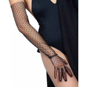 DooWay Women Polka Dots Gloves Bridal Wedding Mesh Sheer Gloves 28"