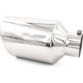 4 Inch Inlet Exhaust Tip, 4" Inlet 8" Outlet 15" Overall Length Polished Diesel Universal Stainless Steel Rolled Edge Exhaust Tail Tips Bolt On