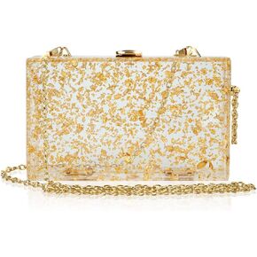 Women Acrylic Evening Clutch bag Transparent Golden Box Purse Handbag for Wedding Cocktail Party Prom, Blue