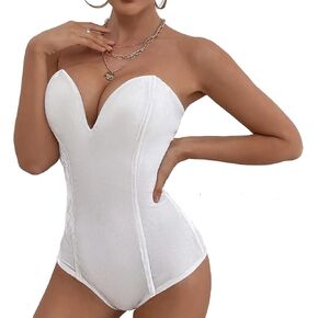 Clothink Women Strapless Velvet Bodysuit Back Lace Up Jumpsuit,Sexy Bodysuit Top Playboy Bunny Halloween Costume