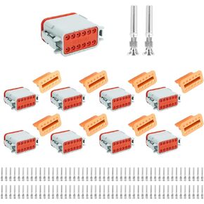 8PCS DT06-12S DT 12 Pin Connector Female Jack with Contacts Auto Waterproof Electrical Wire Connector Automotive Sealed Plugs for Truck
