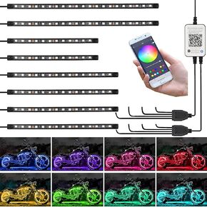 Kairiyard 12PCS Motorcycle LED Underglow Kit, App Control Multicolor Motorcycle Underglow LED Light Kit Music Sync RGB Strips Light Waterproof for Harley Davidson Honda Kawasaki Suzuki