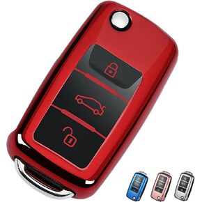 for VW Volkswagen Key Fob Cover, Premium Soft TPU Full Protection Key Fob Case for VW Jetta Golf Polo MK6 Passat Tiguan Beetle Key Cover (red)