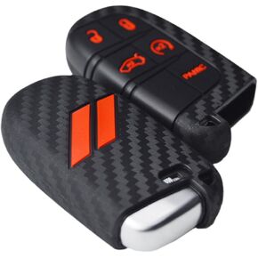 // Slash Carbon Silicone Key Fob Cover for Dodge Charger Challenger SRT Hornet R/T Dart Durango Journey Replacement Remote Keyless 5 Buttons Key Fob Case Accessories