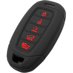 Silicone Key Fob Cover Fit for Hyundai Palisade Elantra Elantra N Smart 5 Buttons Key Fob | Car Accessories | Remote Key Protection Case - Black/Red