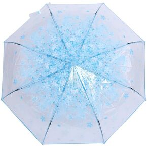 Zopsc Clear Cherry Blossoms Umbrella, Portable Windproof Waterproof Fold Umbrella Manual Open Type Umbrella with Strong Alloy Handle for Men and Women of All Ages (Blue)
