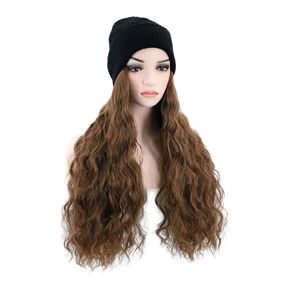 Brown Wig with Hair Attached Long Brown Hat Wig for Women and Girls Daily Wear Cosplay Costume Party Wig (Brown)