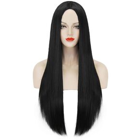 Mersi Long Black Wig for Women Halloween Costume 27'' Straight Long Black Wig Natural Cute Black Wigs for Costume Women S034BK