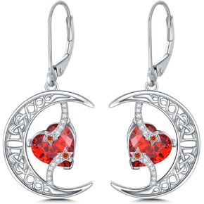 TOUPOP Moon and Star Birthstone Earrings 925 Sterling Silver Celtic Moon Drop Dangle Earrings Jewelry Anniversary Birthday Christmas Gifts for Women Her