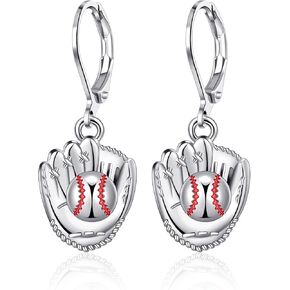 Baseball Earrings for Women Baseball Glove Dangle Leverback Earrings Baseball Jewelry Gifts for Women