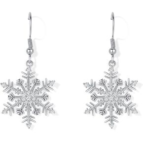 TIZU Snowflake Earrings for Women Christmas Earrings Cubic Zirconia Sparkle Hook Dangle Drop Earrings Christmas Jewelry Gifts (Style-1)