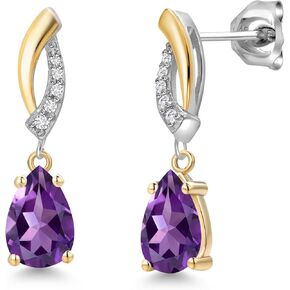 Gem Stone King 8X5MM Pear Shape Gemstone Birthstone and White Lab Grown Diamond Drop Dangle Teardrop Earrings for Women | 925 Silver and 10K Yellow Gold | Fine Jewelry Gifts For Mom Women Wife