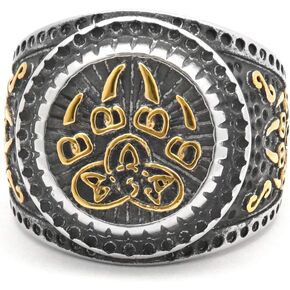 Gungneer Stainless Steel Celtic Knot Bear Paw Ring Viking Berserker Bear Spirit Ring Norse Pagan Protection Jewelry Men Women