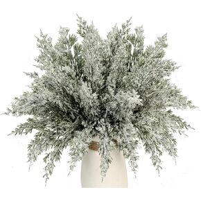 30 Pcs Christmas Snowy Artificial Pine Branches,10.5" Faux Frosted Evergreen Norfolk Pine Sprigs Cypress Leaves Fake Foliage Greenery Picks for Xmas Wreath Making DIY Crafts Decor (30, Snow white)