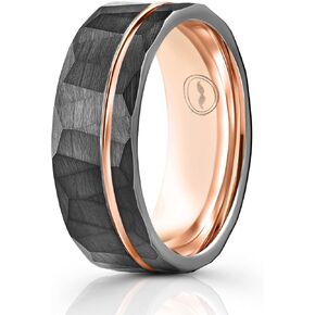 Gentlemen's Bands Men's Tungsten Carbide Wedding Band - Premium Grade Hammered Brushed Tungsten Wedding Ring for Men - Includes Silicon Band, Leather Drawstring Pouch, and Luxury Walnut Ring Box