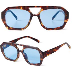 SDINM Trendy Designer Hexagon Aviator Sunglasses for Women Men Retro 70s Square Thick Frame Sun Glasses Shades
