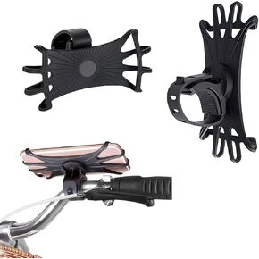 2 PCS Bike Phone Mount, 360 Degree Rotation Stable Non-Slip One-Handed Operation Mount, Silicone Protective Handlebar Navigation Bracket, Universal for Bicycles (Black)