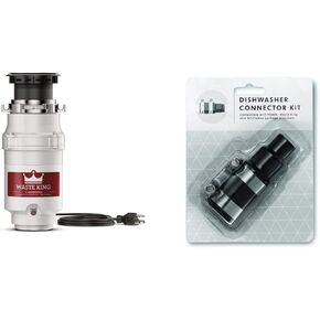 Waste King Legend Series 1 HP Continuous Feed Garbage Disposal with Power Cord - (L-8000) & Garbage Disposal Dishwasher Connector Kit - 1023