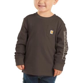 Carhartt Boys' Long Sleeve Crewneck T-Shirt with Pocket, Mustang Brown