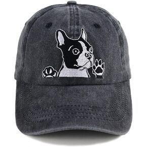 Boston Terrier Hats for Dog Mom & Dog Dad, Embroidered Adjustable Denim Pug Baseball Cap for Pug Lovers Gift