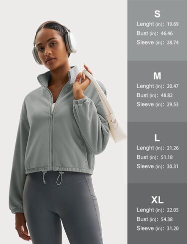 MAGCOMSEN Women's Full Zip Fleece Jacket Cropped Warm Winter Coats with Pockets Stand Collar Workout Top Drawstring Hem in Saudi Arabia