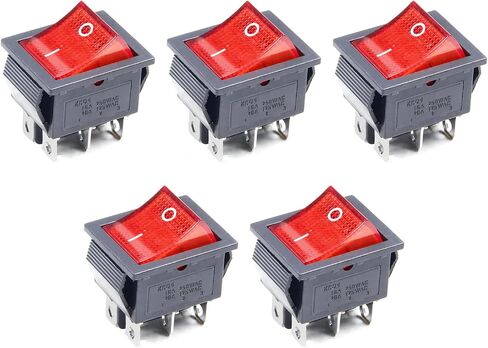 Fielect 5Pcs ON/Off Boat Rocker Toggle Switch 4 Pins 2 Position AC 20A/125V 16A/250V DPST Rocker Toggle Switch with Red LED Light in Saudi Arabia