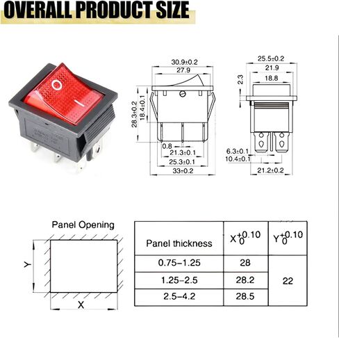 Fielect 5Pcs ON/Off Boat Rocker Toggle Switch 4 Pins 2 Position AC 20A/125V 16A/250V DPST Rocker Toggle Switch with Red LED Light in Saudi Arabia