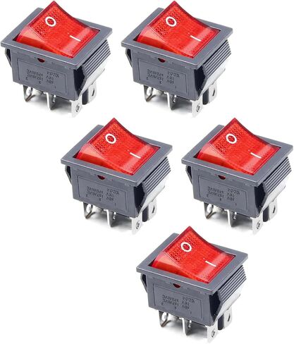 Fielect 5Pcs ON/Off Boat Rocker Toggle Switch 4 Pins 2 Position AC 20A/125V 16A/250V DPST Rocker Toggle Switch with Red LED Light in Saudi Arabia