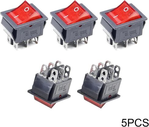 Fielect 5Pcs ON/Off Boat Rocker Toggle Switch 4 Pins 2 Position AC 20A/125V 16A/250V DPST Rocker Toggle Switch with Red LED Light in Saudi Arabia