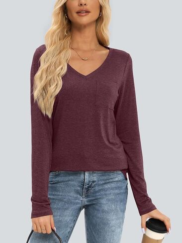 AUTOMET Womens Long Sleeve Shirts V Neck Casual Tops with Pockets Loose Dressy Basic Fall Outfits Clothes Winter Trendy 2025 in Kuwait
