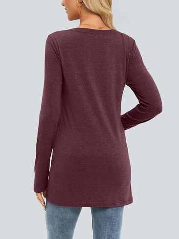 AUTOMET Womens Long Sleeve Shirts V Neck Casual Tops with Pockets Loose Dressy Basic Fall Outfits Clothes Winter Trendy 2025 in Kuwait