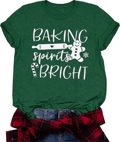 تي شيرت نسائي من Baking Spirits Bright لعيد الميلاد تي شيرت كاجوال بأكمام قصيرة تي شيرت علوي in Kuwait