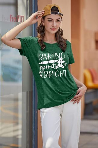 تي شيرت نسائي من Baking Spirits Bright لعيد الميلاد تي شيرت كاجوال بأكمام قصيرة تي شيرت علوي in Kuwait