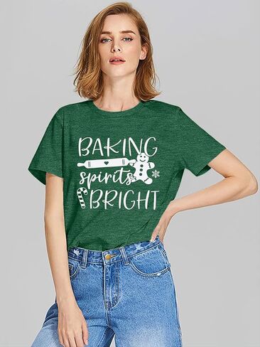 تي شيرت نسائي من Baking Spirits Bright لعيد الميلاد تي شيرت كاجوال بأكمام قصيرة تي شيرت علوي in Kuwait