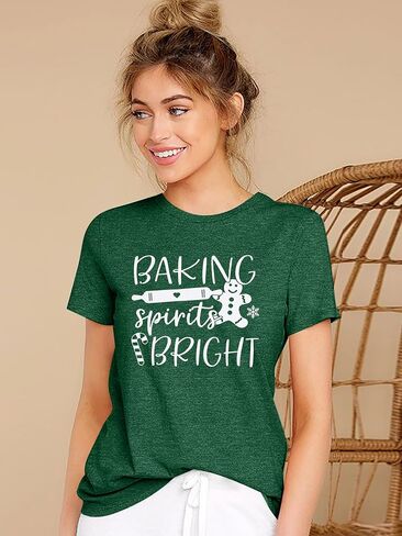 تي شيرت نسائي من Baking Spirits Bright لعيد الميلاد تي شيرت كاجوال بأكمام قصيرة تي شيرت علوي in Kuwait