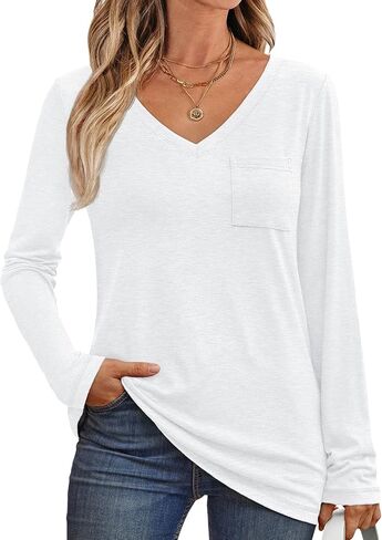 AUTOMET Womens Long Sleeve Shirts V Neck Casual Tops with Pockets Loose Dressy Basic Fall Outfits Clothes Winter Trendy 2025 in Kuwait