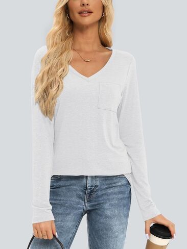 AUTOMET Womens Long Sleeve Shirts V Neck Casual Tops with Pockets Loose Dressy Basic Fall Outfits Clothes Winter Trendy 2025 in Kuwait