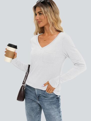 AUTOMET Womens Long Sleeve Shirts V Neck Casual Tops with Pockets Loose Dressy Basic Fall Outfits Clothes Winter Trendy 2025 in Kuwait