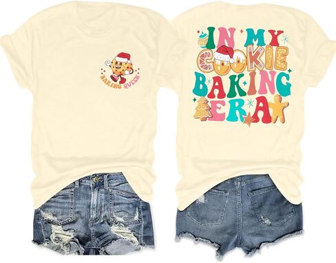 تي شيرت نسائي من Baking Spirits Bright لعيد الميلاد تي شيرت كاجوال بأكمام قصيرة تي شيرت علوي in Kuwait