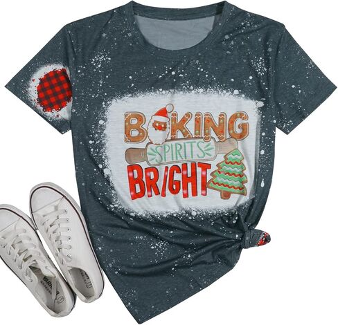 تي شيرت نسائي من Baking Spirits Bright لعيد الميلاد تي شيرت كاجوال بأكمام قصيرة تي شيرت علوي in Kuwait